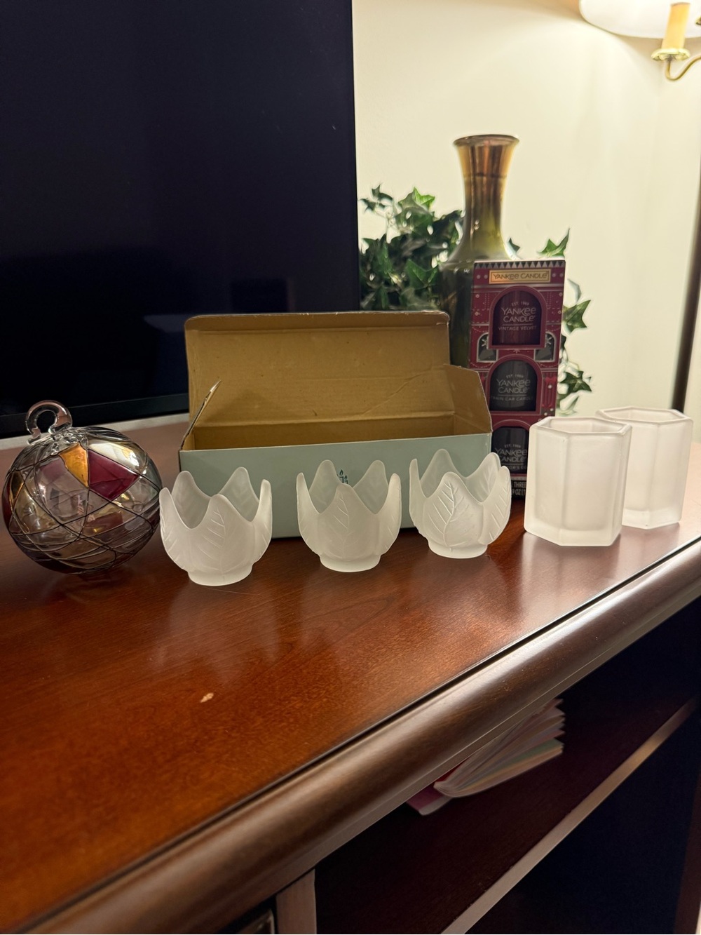 Frosted Glass Votive Holders - White (Set of 3) glass blown ornament